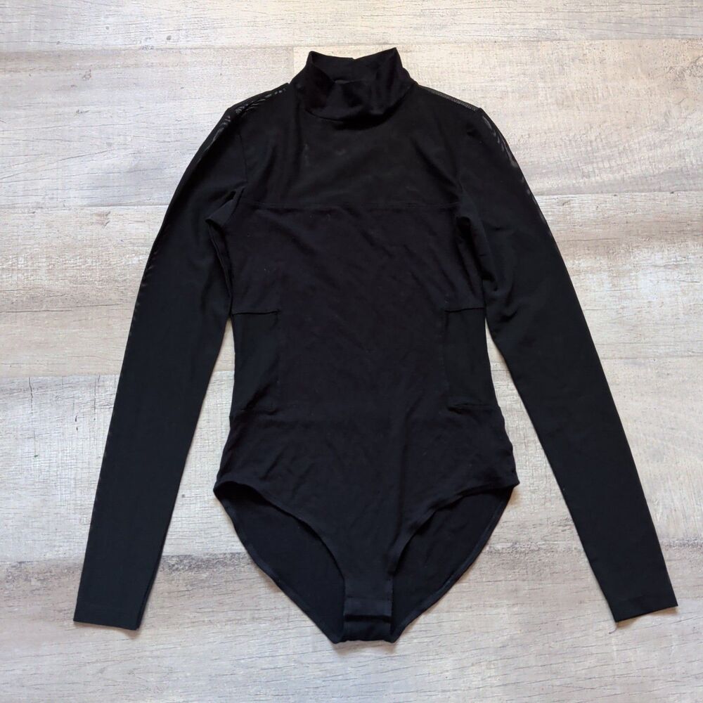 ASOS Women's Black Mesh Panel Mock Neck Long Sleeve Bodysuit Size US 0 / UK 4